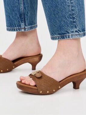 Favorite Daughter & Dr Scholls Women's Brown Kitten Heel Slide Sandals